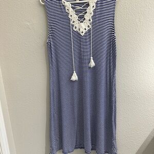 Max Studio Striped Navy and White Sleeveless Dress
